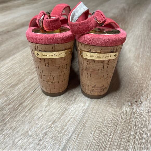 MICHAEL Michael Kors Women's Pink Suede Natalia Slingback Wedge Sandals sz 7.5 - Picture 6 of 10